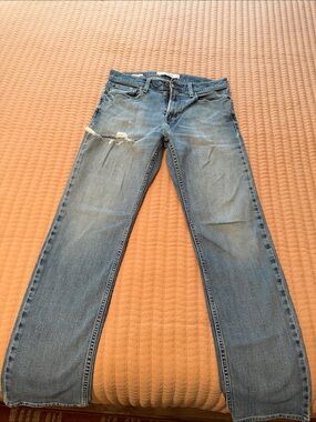 Hollister Light Blue Straight-Leg Jeans with Distressed Detail
